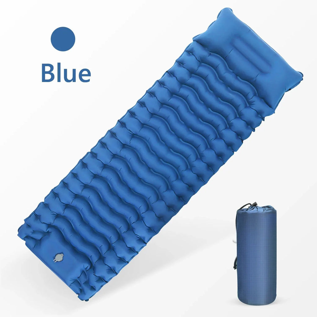 WESTTUNE inflatable sleeping pad with built-in pillow and pump - blue
